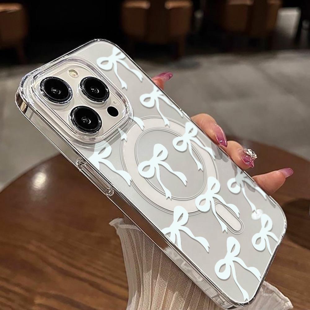 Розово-голубой бант Магнитный чехол для телефона Magsafe для iPhone 17 Pro Чехол iPhone 13 15 11 12 14 16 Pro Max Air Y2K Прозрачная крышка