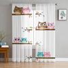 Cartoon Owl Couple Standing On A Branch Chiffon Sheer Curtains for Living Room Bedroom Decor Window Voile Tulle Curtain Drapes