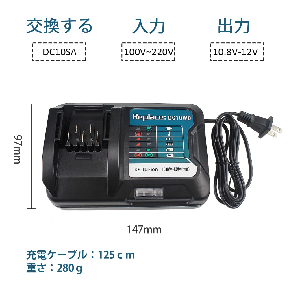 Зарядное устройство WaitleyDC10WD, совместимое с Makita, со светодиодным индикатором, совместимое с серией BL1015, система защиты зарядки, поставляется с безопасным и