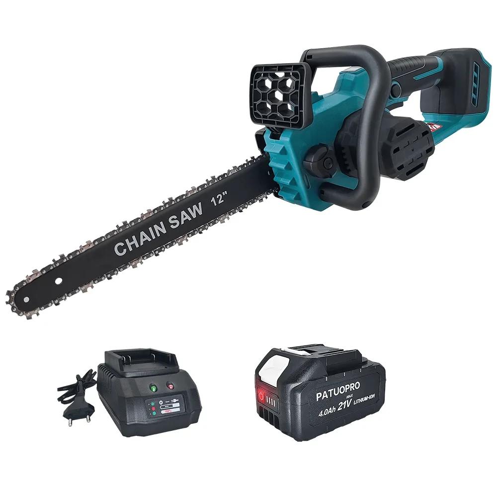 PATUOPRO 12inch Brushless Electric Chain Saw Cordless Chainsaw Woodworking Cutting Home Garden Power Tool For Makita 18V Battery
