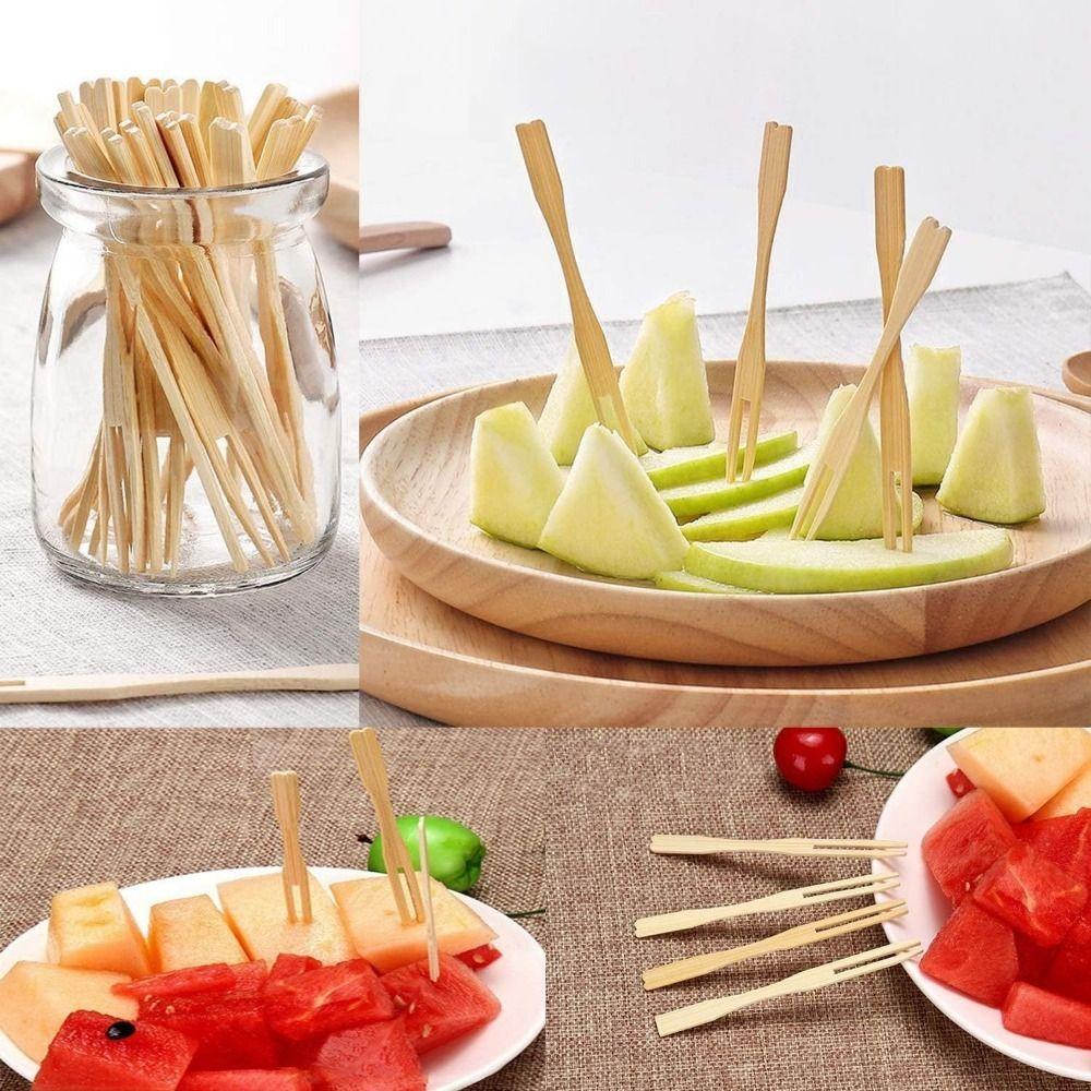 200 Pieces Mini Size Disposable Fruit Fork Bamboo Fruit Picks Portable Appetizer Forks Restaurant