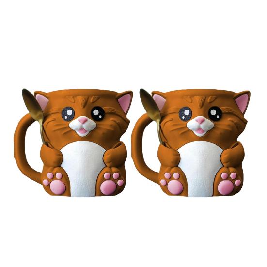 Держатель для пинты мороженого с кошкой и ложкой, многоразовый рукав для пинты для мороженого, газировки, пивных банок, держатель, удобный захват, аксессуар для десертного стола