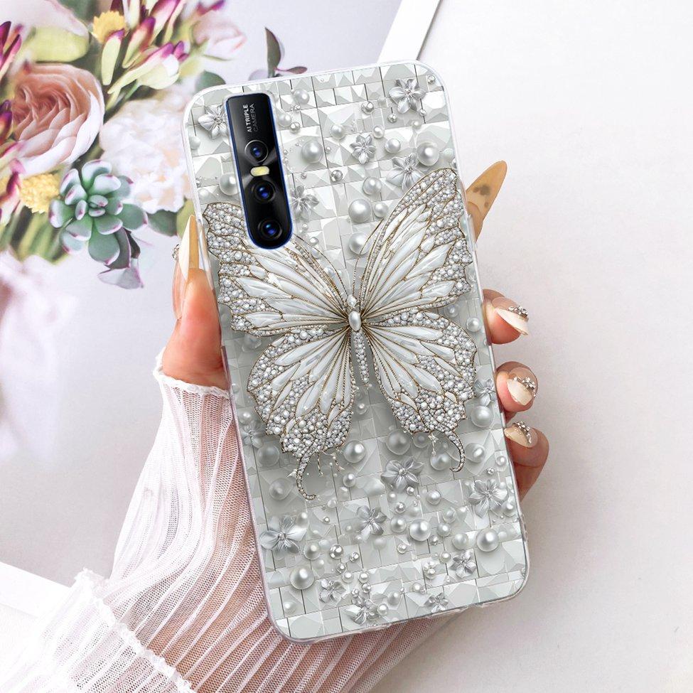 Casing For Vivo V15 Pro Cover Transparent Cute Cat Fashion Butterfly Funny Painted Phone Case For Vivo 1818