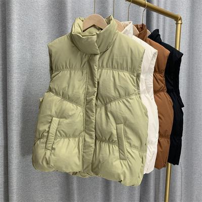 Зима-Осень женский однотонный теплый жилет без рукавов с воротником-стойкой для женщин, свободное шикарное белое пальто на утином пуху