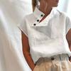 Vintage Summer Short Sleeve Women Blouse Fashion Cotton Womens Tops Loose Shirt Loose White Solid Clothing Blusas 18898