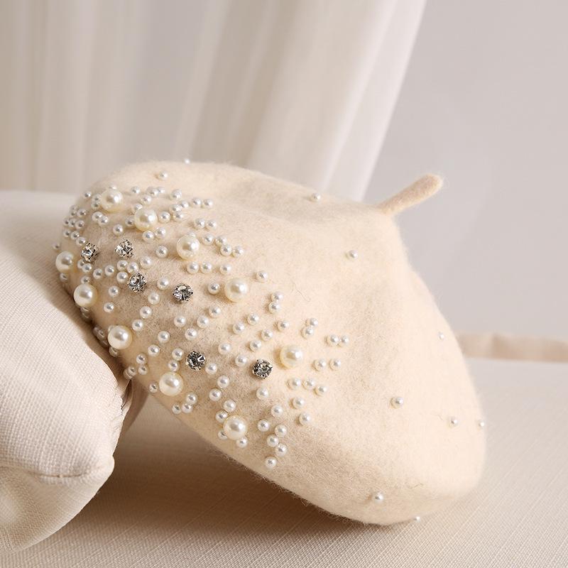 Темперамент Жемчуг Водяной Бриллиант Берет Женский Осень/Зима Британский Ретро Корейский Японский Шляпа Художника