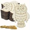 30pcs Owl Wood Cut Out Owl Wood DIY Crafts Cutouts Blank Wooden Owl Shaped Ornaments with Hole Hemp Ropes Gift Tags