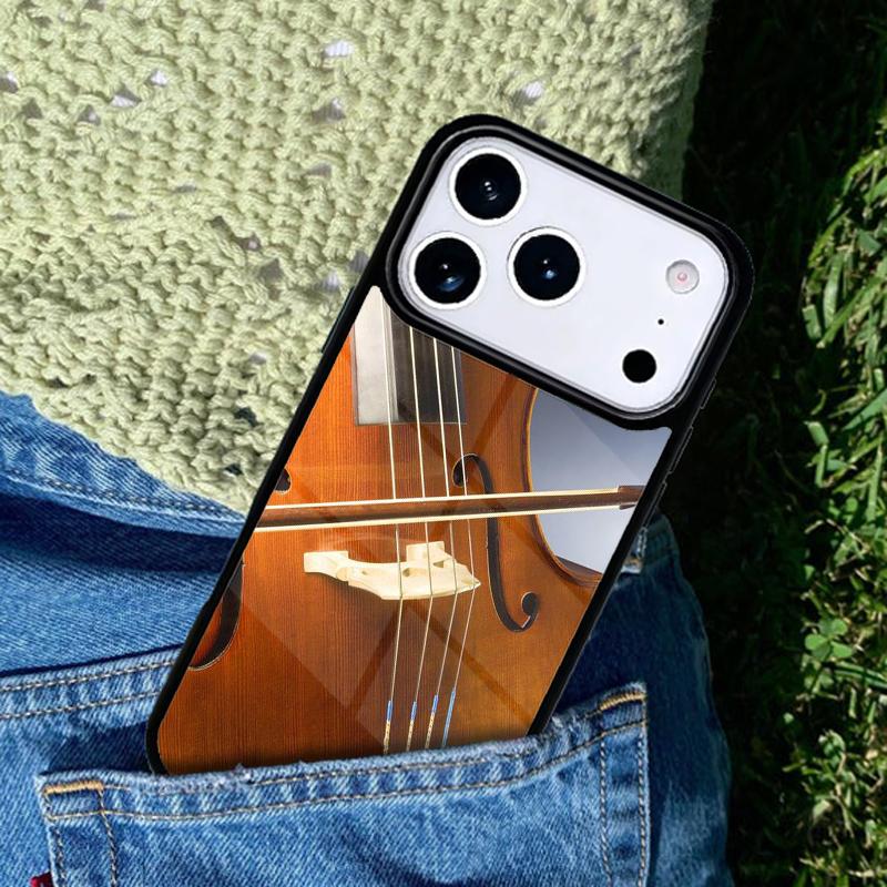 Деревянный чехол для телефона с изображением виолончели и скрипки для iPhone 17 AIR 16 Pro Max 15 14 Pro 11 12 13 Ударопрочный силиконовый чехол