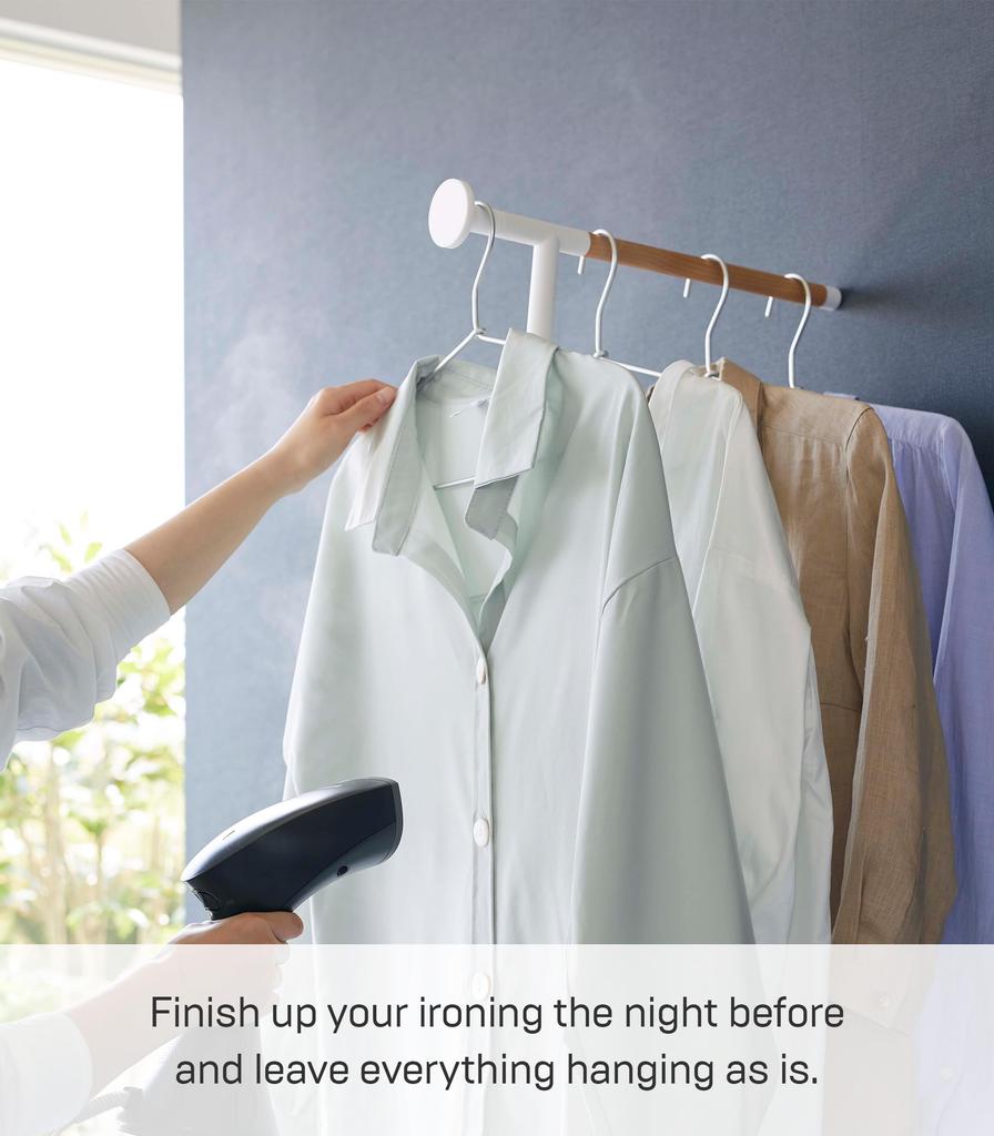 Yamazaki Jitsugyo Clothing Steamer Ironing Hanger White Approx. W38.5 X D47 X H162cm Tower Clothes Steamer Hanger 5972 Just Lean It Against the Wall