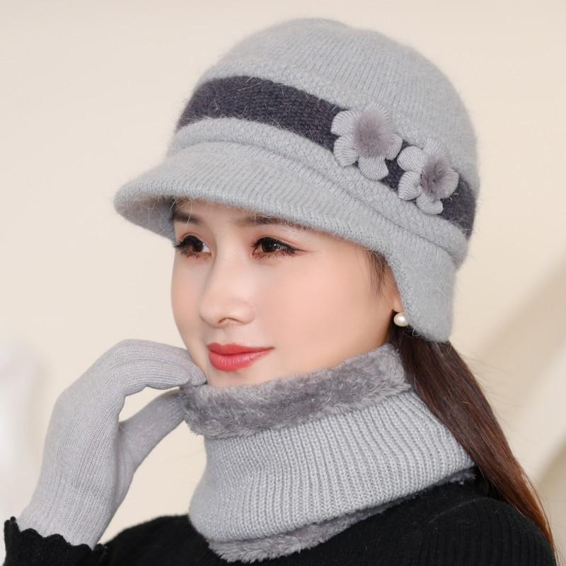 Женская теплая и пушистая шапка-бини с бантом на осень и зиму, модная и универсальная вязаная защитная шапка для ушей для мам и бабушек