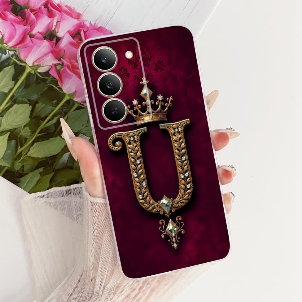 Чехол для Realme 14x 5G Индия Чехол RMX3940 Прозрачный Роскошная Корона Буквы А-Я 2D Плоский Узор Мягкий Чехол для Телефона