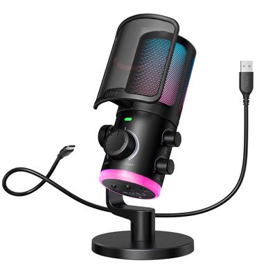 FIFINE USB конденсаторный микрофон маршрутизация ПК игровой микрофон однонаправленный RGB управление регулировка громкости кнопка отключения звука функция шумоподавления Discord