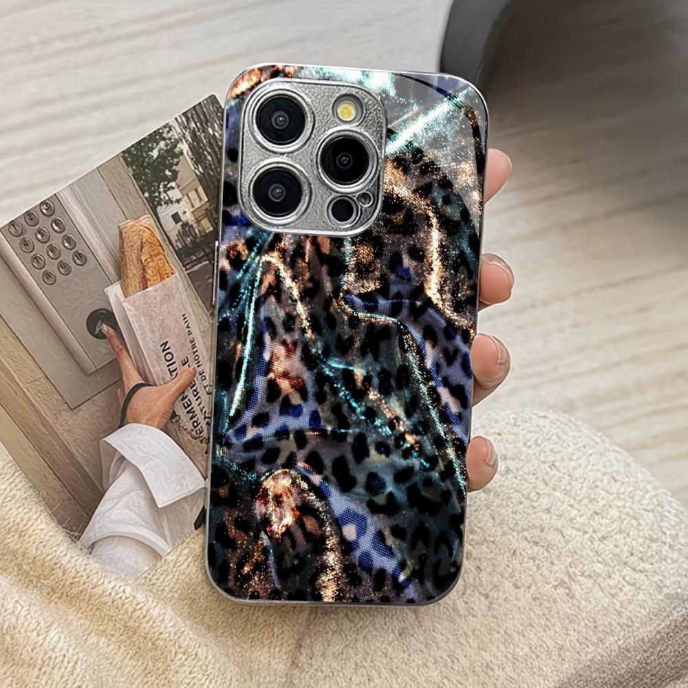 Яркие чехлы для телефона с леопардовым принтом carcasa Smartphone Glass Phone Case для iPhone 17 16 15 14 13 12 11pm Pro Plus fundas