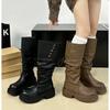 Женские ботфорты Модные ботинки с пуговицами Слипоны Женские ботинки на низком каблуке Рыцарские ботинки Новые Осенне-зимние Женские длинные ботильоны Женская обувь
