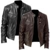 Fashion Imitation Leather Slim Fit Stand CollarAnti-wind Motorcycle Lapel Diagonal PU Zipper Jackets Men Plus Size