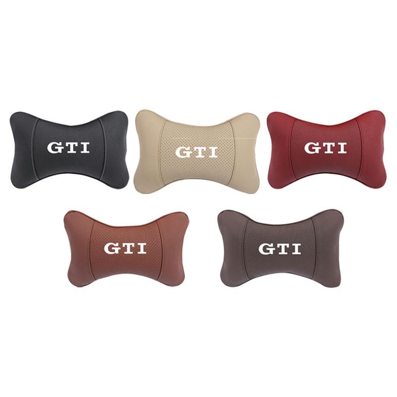 2026 Hot For Volkswagen VW 1Pcs Leather Car Logo Headrest Seat Neck Protection Pillow For VW GTI Polo Golf 6 7 8 Passat CC Tigua