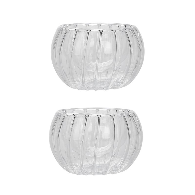50ml Stripe Double-layer Glass Small Tea Cup Exquisite Heat Resistant Teaware Transparent Pumpkin Shape Puer TeaCup Water Cups