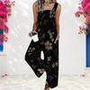 Women Plus Size Black Floral Printed Square Neck Sleeveless Loose Jumpsuit With Pockets Cuffed Ankle