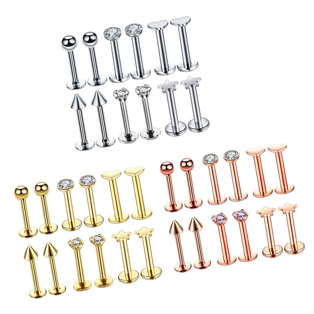 16G Steel Lip Bar Labret Rings Tragus Stud Piercing Jewelry Silver