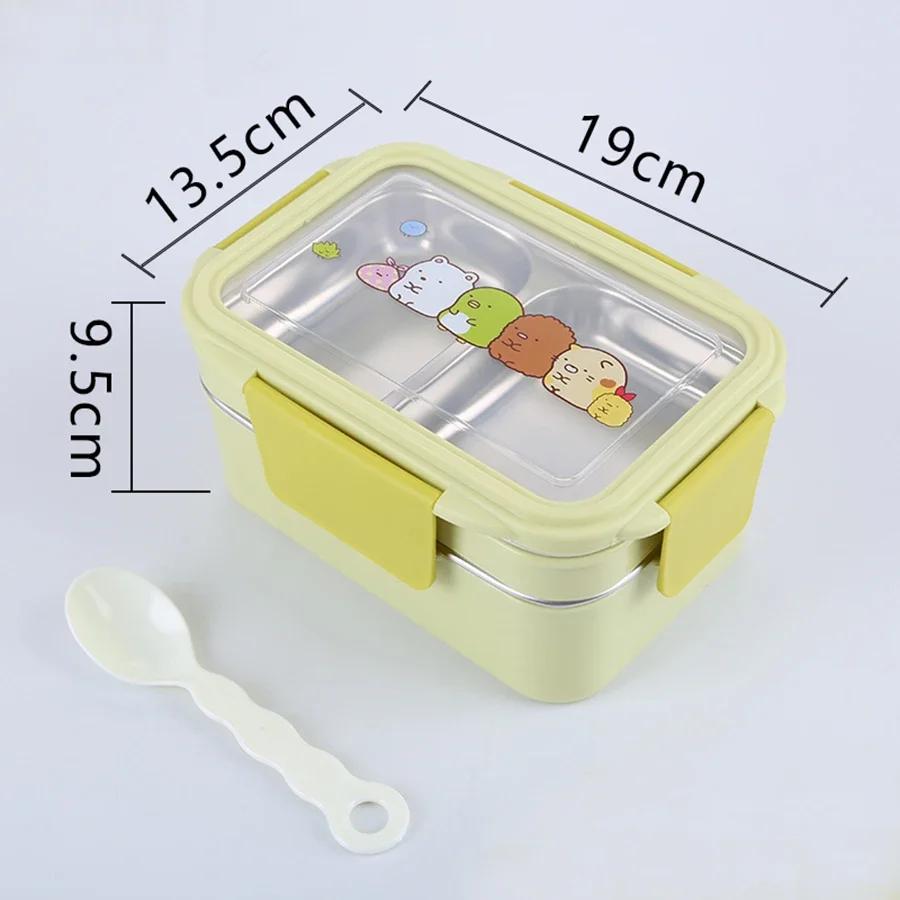 Double Layer Portable Stainless Steel Cartoon Food Container Microwave Bento Box for Kids Children Picnic School