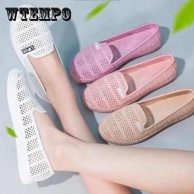 Летние полые сандалии, женские дышащие туфли на плоской подошве с прозрачными отверстиями и мягкими пляжными модными резиновыми сапогами для женщин