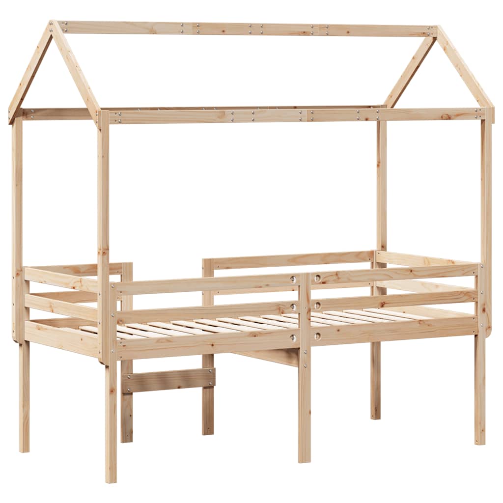 Vidaxl Wysokie Łóżko Z Dachem, 75X190 Cm, Lite Drewno Sosnowe