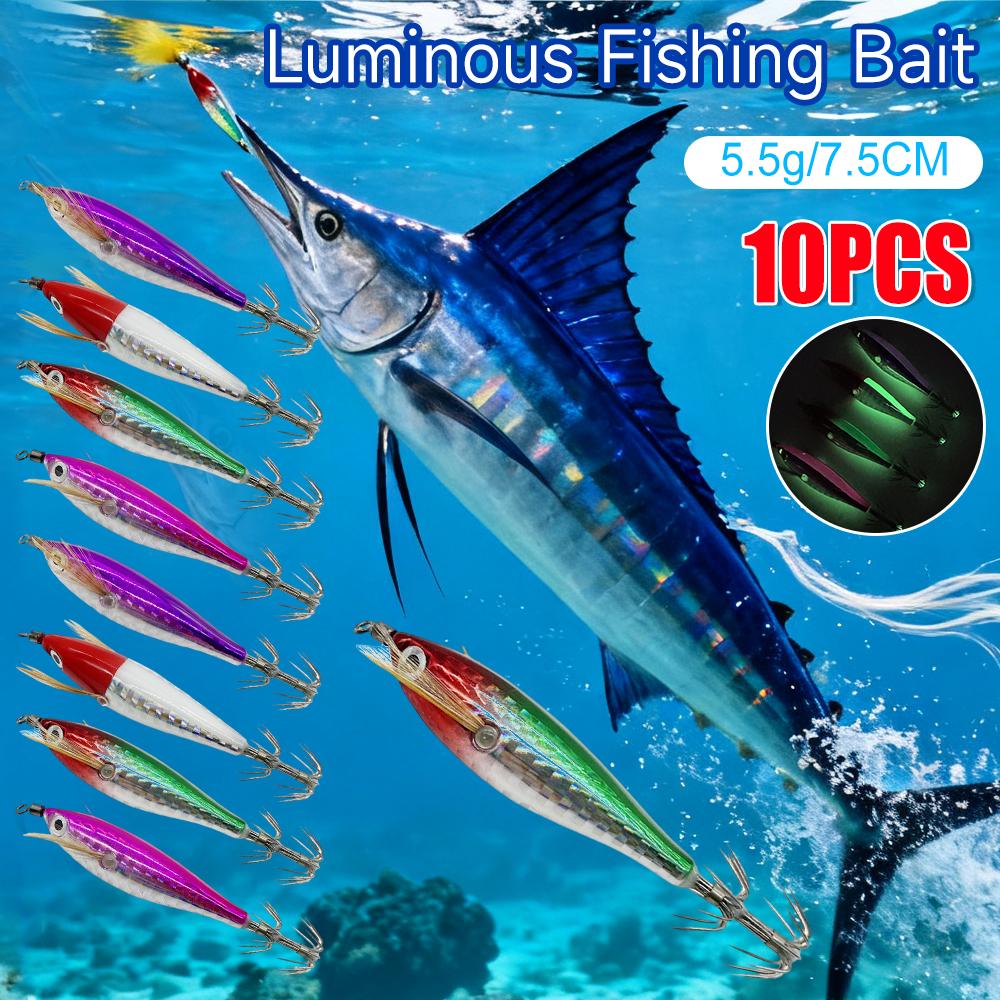 10 шт. 5,5 г/7,5 см Светящиеся рыболовные приманки Осьминог Каракатица Имитация Кальмар Крючки Флуоресцентная рыболовная приманка Кальмар Джиг для рыбалки