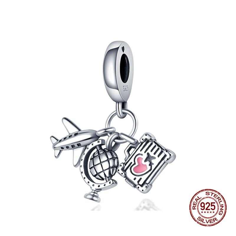 925 Silver Airplane Travel Luggage Charms Bead Fit 3mm Bracelet Womens DIY Jewelry Gifts Charms