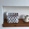 1Pc Black White Polka Storage Basket with Handle Modern Open-Top Tote Bag Durable Fabric Desktop Organizer Box for School Office