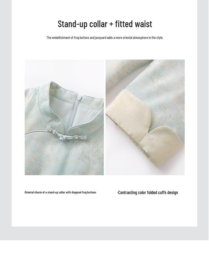 Nanyou Spring New Chinese Style Jacquard Satin Crepe Qipao Dress for Women