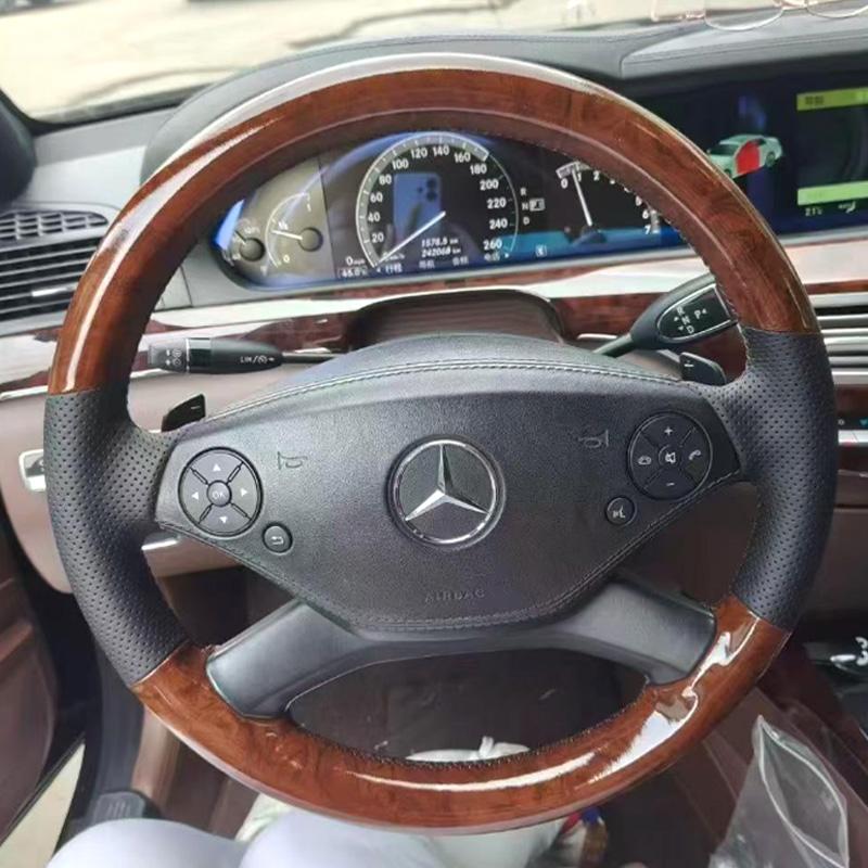 Самодельная кожаная накладка на руль автомобиля с деревянными вставками, с ручной прошивкой, противоскользящая, для Mercedes Benz CL-Class C216 S-Class W221 2010-2014