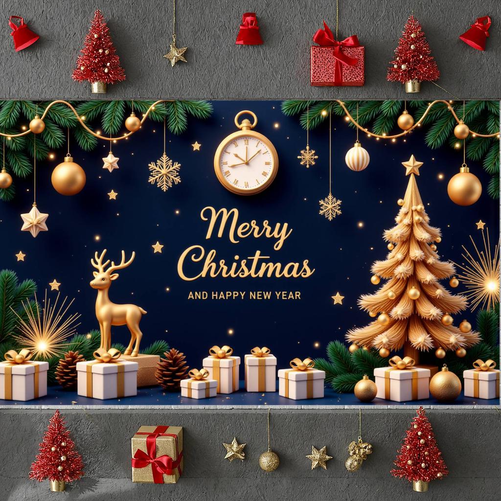 New Year Banner Gift Box Decor Holiday Event Banner Christmas Party Banner Christmas Tree Design For New Year Eve Christmas Eve