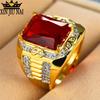 Big Red Stone S925 Ring Fashion 18KT Yellow Gold Filled Vintage Wedding Engagement Rings for Men Gifts for Men