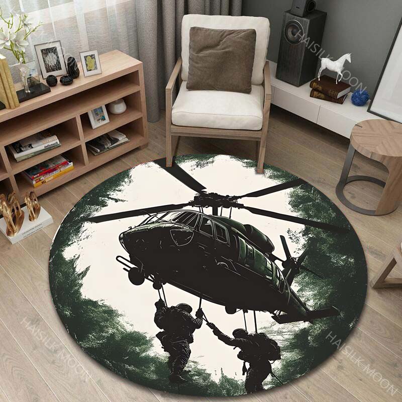 Multiple sizes Helicopter military operation canopy Print Round Carpet Living Room Bedroom Table Chair Sofa Decorative Carpet
