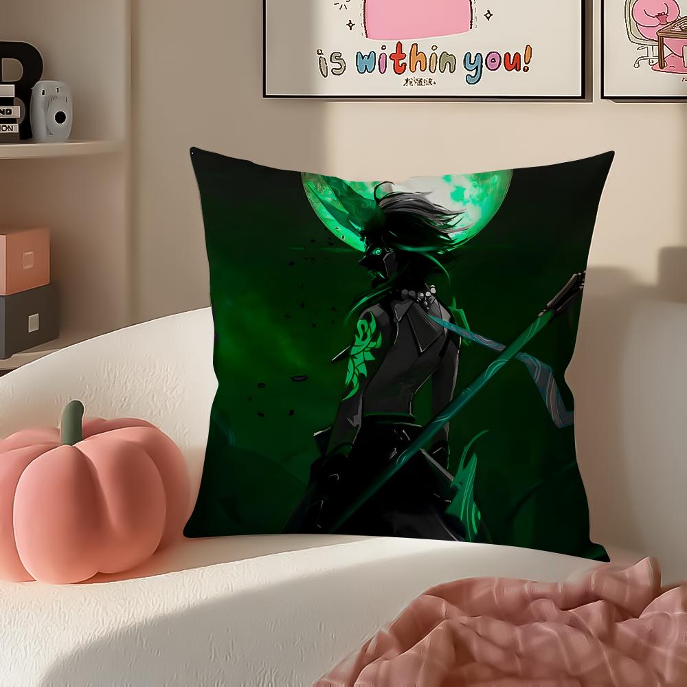 Game Genshin Xiao Cushion Cover Pillowcase Short Plush Invisible zipper Room Sofa Cushion Cover