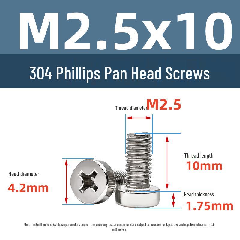 Yigu 304 Stainless Steel Phillips Round Head Machine Screws M2.5-M5