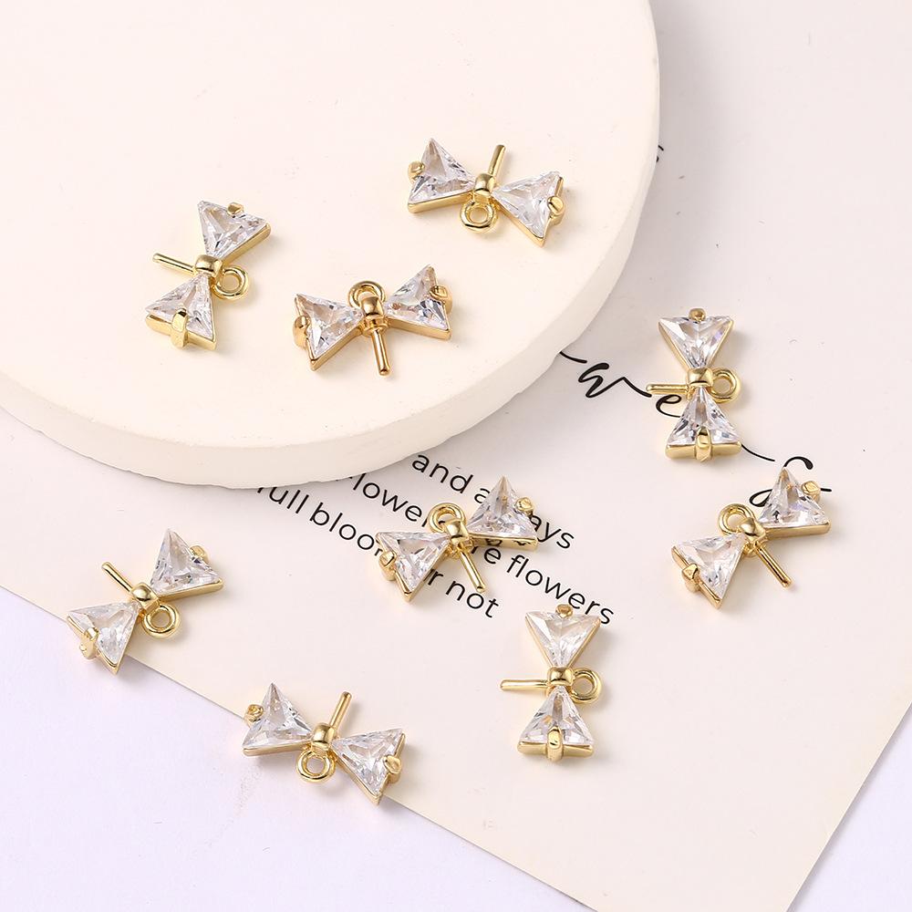 Подвеска-бант с инкрустацией цирконами, серьги ручной работы, ожерелье, подвеска, ювелирные аксессуары, аксессуары-бабочки с двойным кольцом.