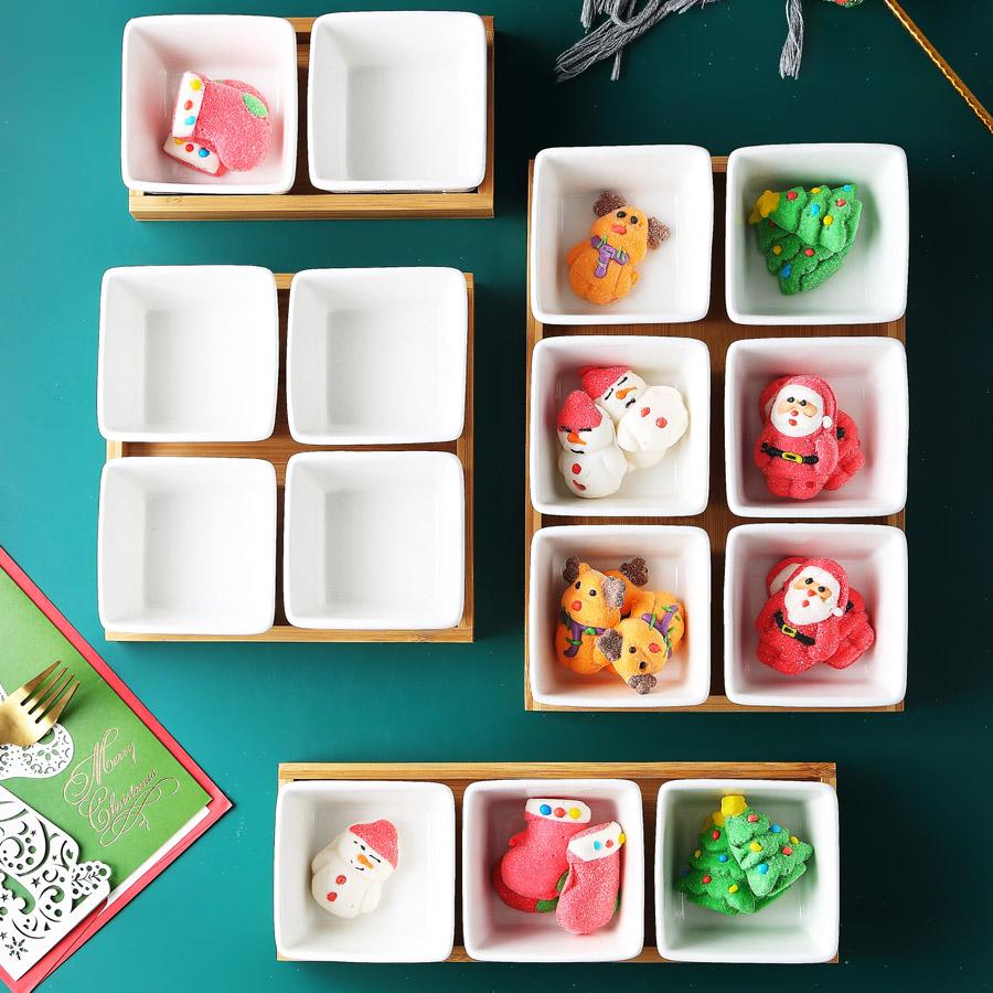 Керамическая десертная тарелка MUZITY, квадратная фруктовая тарелка с бамбуковым и деревянным подносом, фарфоровая тарелка для торта или конфет