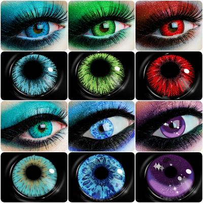 НОВЫЕ цветные контактные линзы для косплея для глаз, синие линзы для глаз аниме, цветные линзы на Хэллоуин, красные контактные линзы, косметический макияж