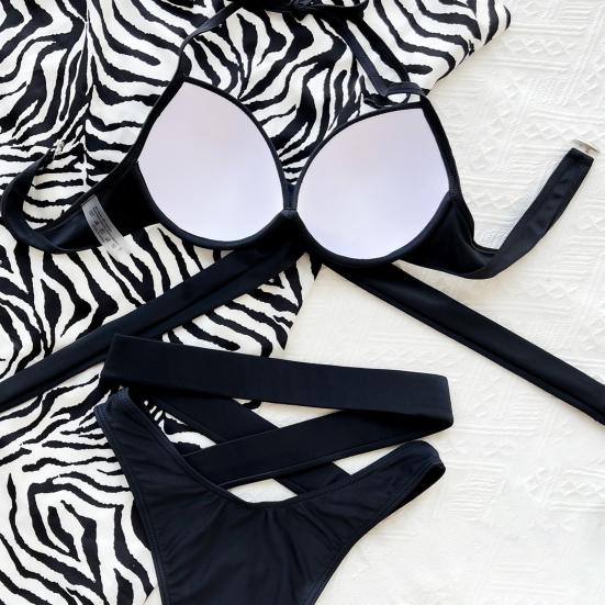 2 Pcs/Set Bathing Suit Solid Color Padded Cross Strap Swimwear Set Spa