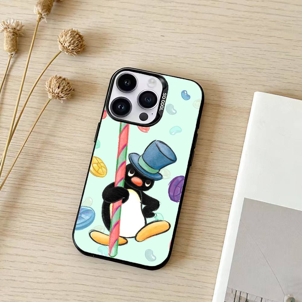 Emoticons P-Pingu Penguin Phone Case Color Silver Shell For IPhone 17 16 15 14 13 12 11 Pro Max Plus