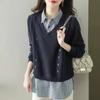 Spring and Autumn Women's Casual Knitted Fake Two-Piece Shirt Collar Sweater