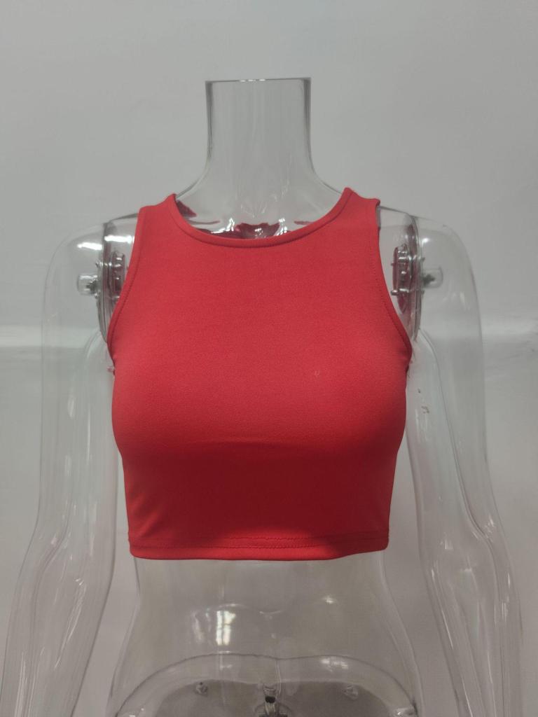 2023 Sleeveless Round Neck I-shaped Vest T-shirt In Solid Colors for Women