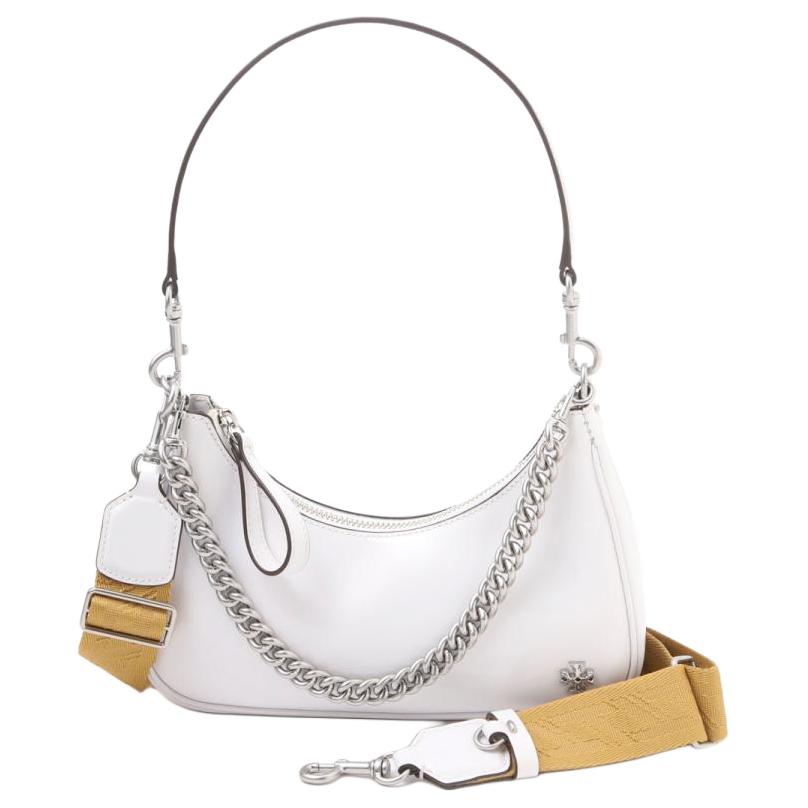 Tory Burch Mercer 22 Весна Лето Серебряная Цепочка Двойной Плечевой Ремень Кожаная Сумка под Мышку Женские Сумки Белый 88188-100