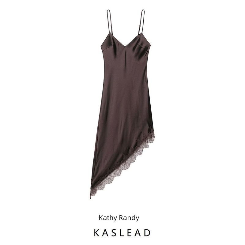 Kaslead New Arrival Women's Clothing Fashion Style Fashion Lace Detail Silk Satin Texture Dress 8827332