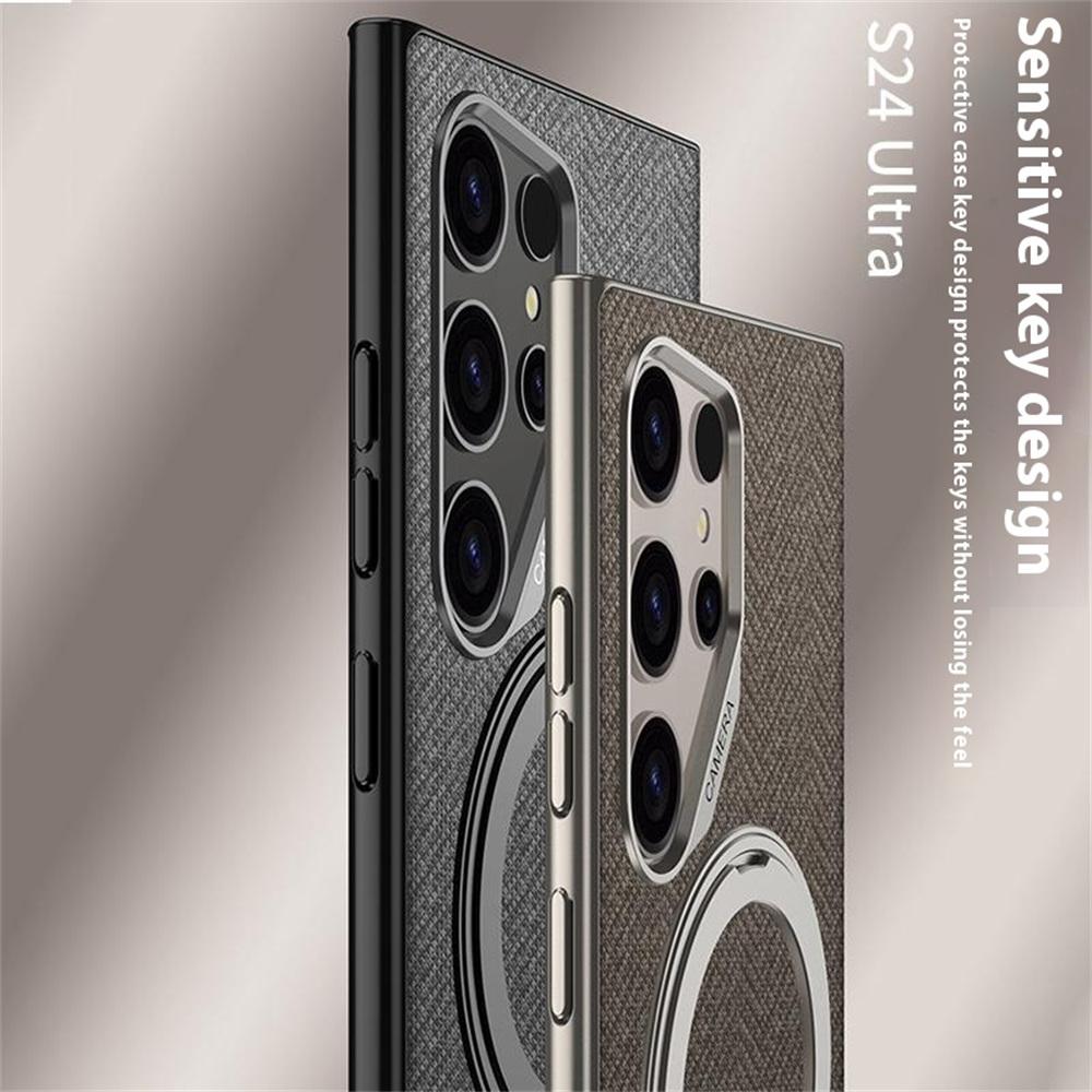 For Samsung Galaxy S23 Ultra Magnetic Case with Kickstand PC+TPU+Cloth Phone Back Cover