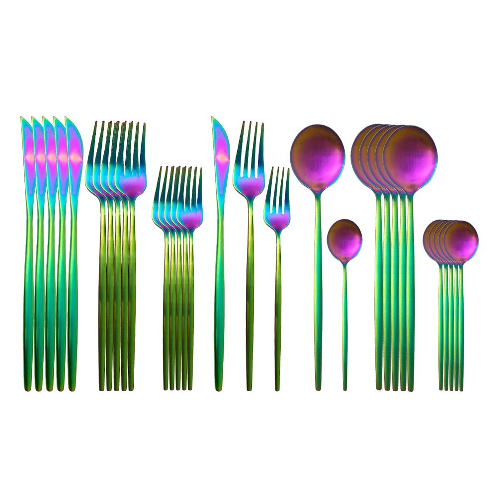 30Pcs Matte Black Gold Cutlery Set Stainless Steel Dinnerware Knife Dessert Fork Spoon Dinner Silverware Party Tableware Set