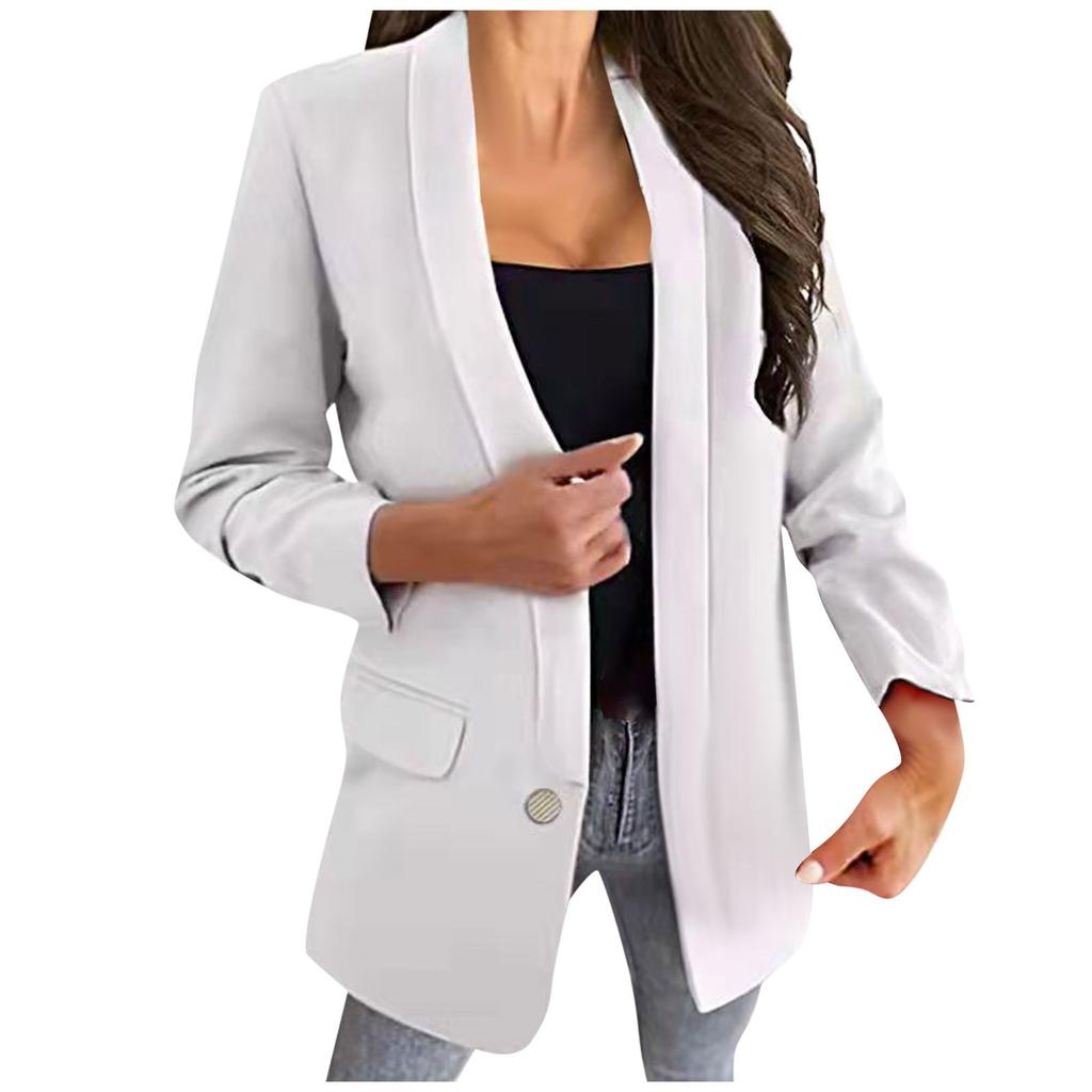 Женский топ-жакет однотонный с лацканами на пуговицах приталенный темпераментный костюм