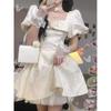 Skirt Sunset Park Lolita Bubble Sleeve Jacquard Square Neck Bow Dress Female Princess Short Skirt
