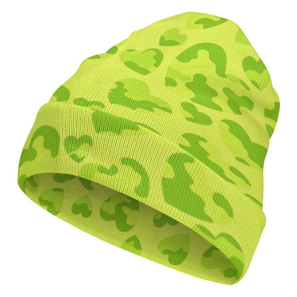 Factory Best Sale Custom Teal Heart Camo Print Cuffed Knit Beanie Men Women Winter Warm Outdoor Skull Cap for Wear